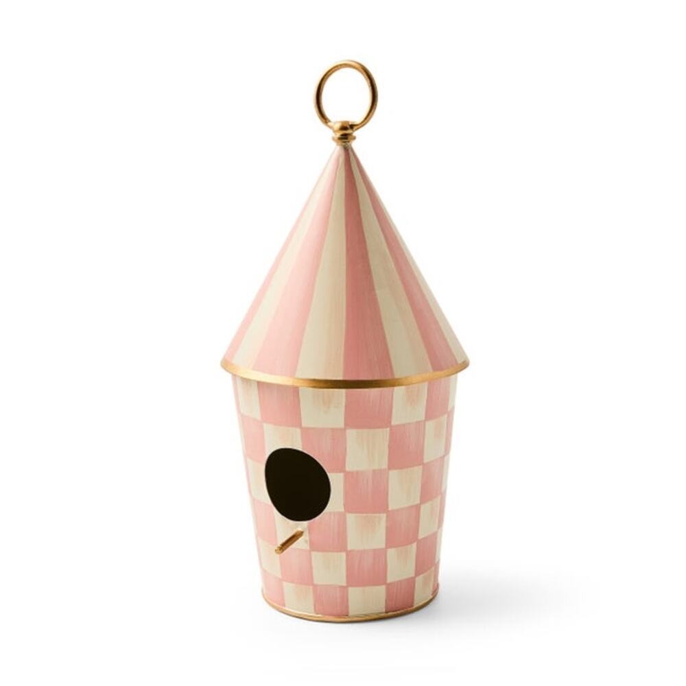 NEW Mackenzie-Childs Rosy Check Birdhouse in Original Box